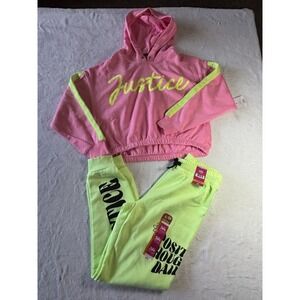 Justice Girls 2 Pc Set Joggers  Sweater Glitter Letters Size L 12/14 NWT Hooded